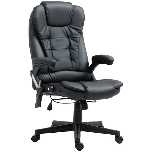 HOMCOM 6-Point Massage Office Chair with Seat Heated for Home Office, PU Leather High Back Executive Desk Chair with Adjustable Height and 360Â° Swivel for Work Study, Black