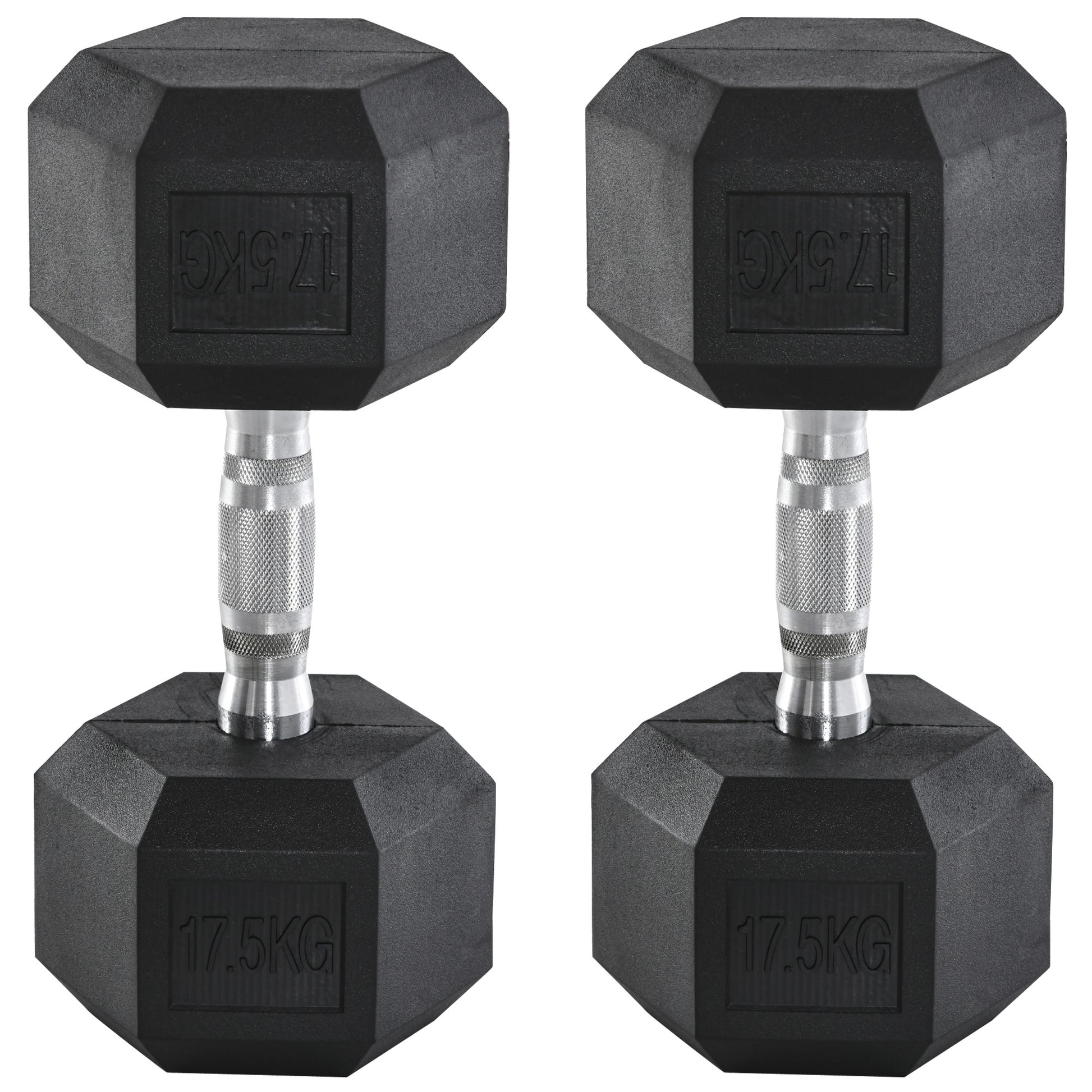 HOMCOM 2 x 17.5KG Rubber Hex Dumbbell Portable Hand Weights Dumbbell Home Gym Workout Fitness Hand Dumbbell