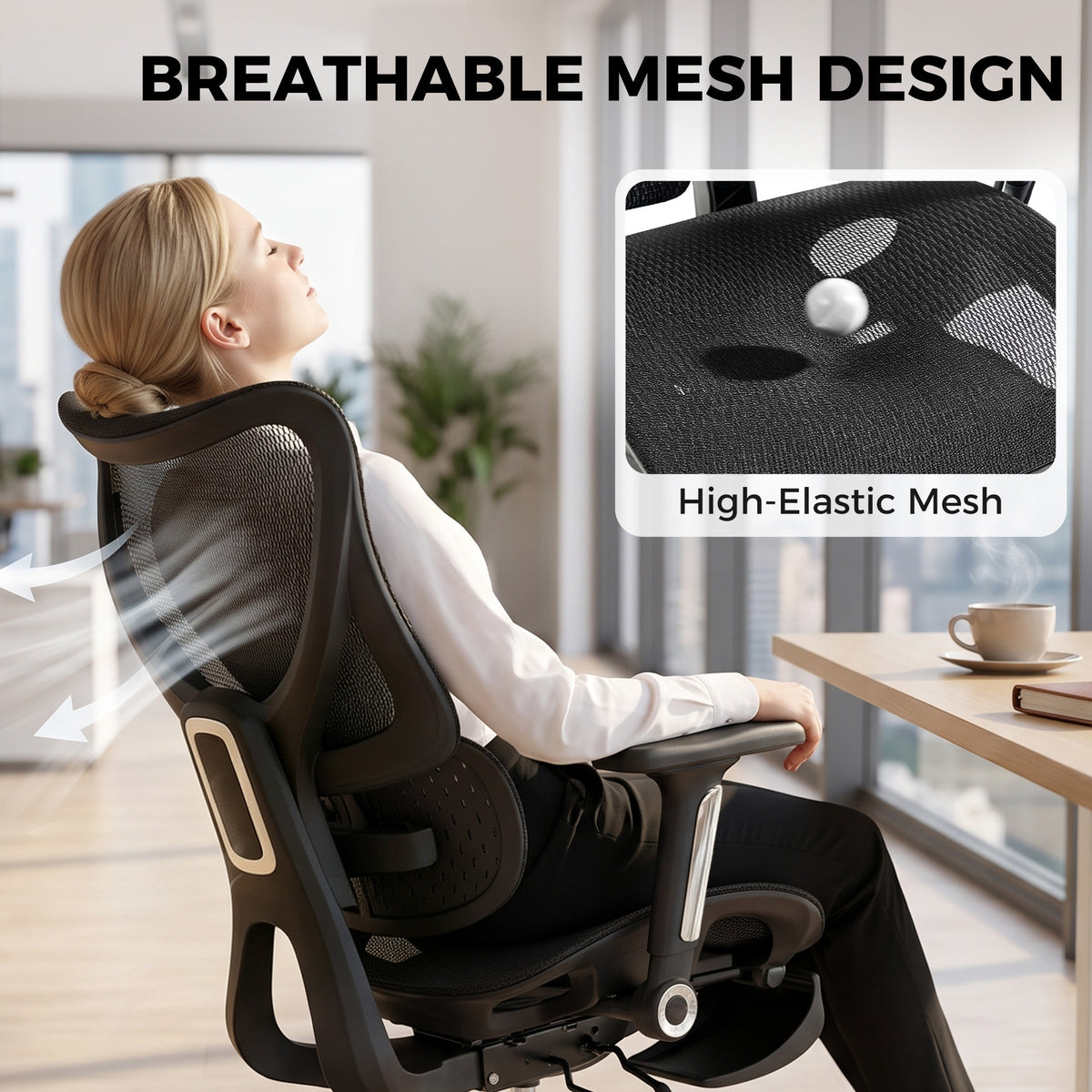 HOMCOM Ergonomic Office Chair with Lumbar Support, Mesh Reclining Desk Chair with Footrest, Adjustable High Back, Black