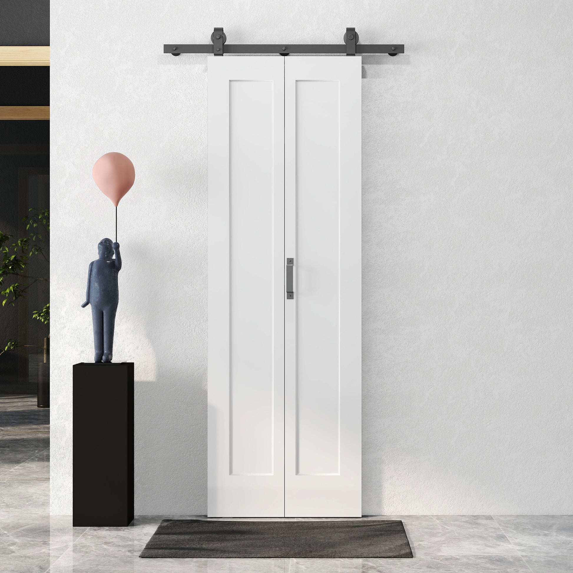 HOMCOM Slide Door, 70cm Modern Sliding Door Set Kit with Steel Rail, White