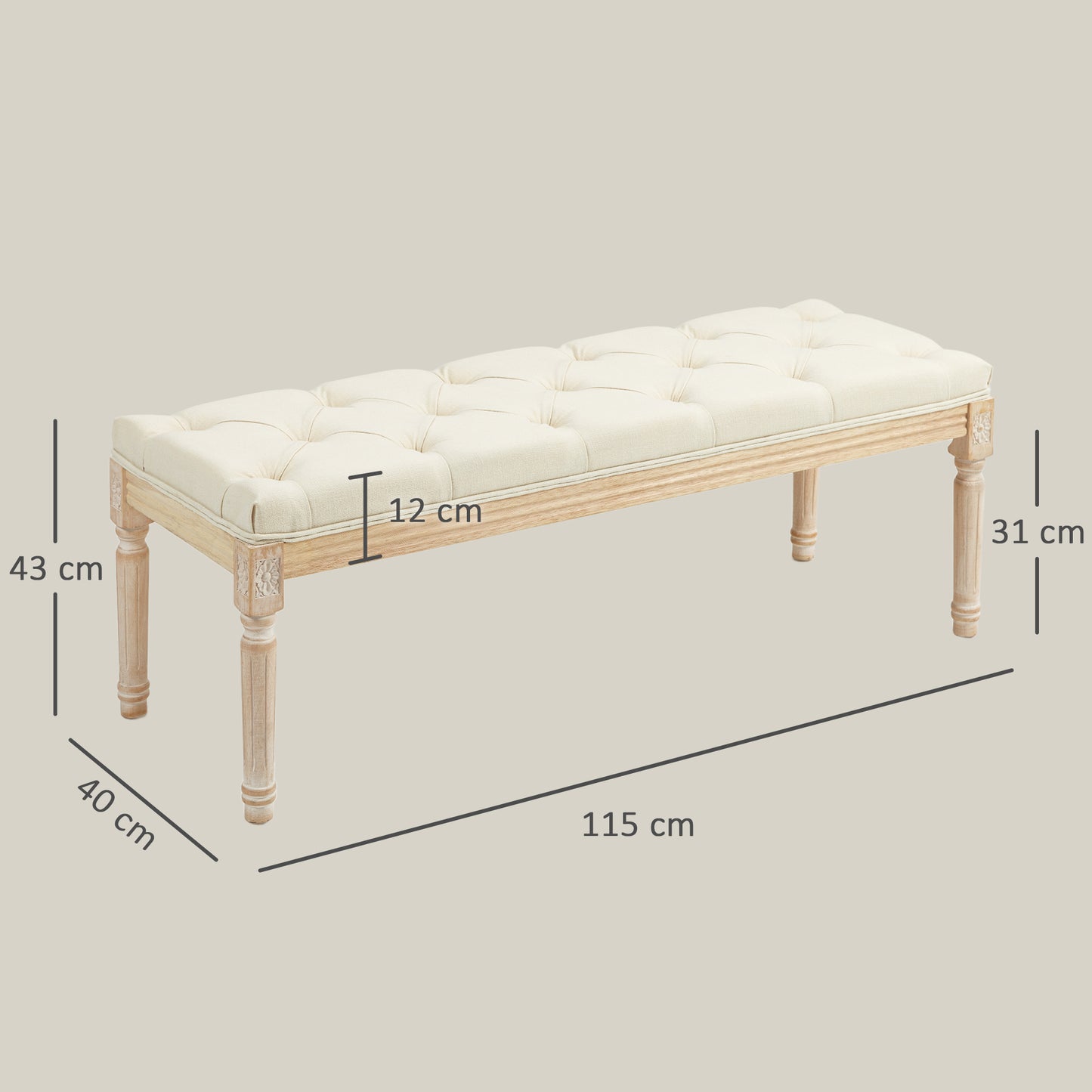HOMCOM Vintage Wooden Bed End Bench - Cream White