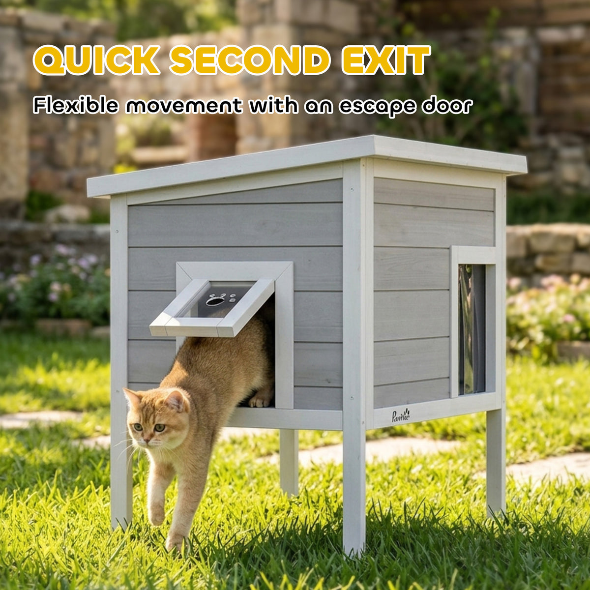 PawHut Outdoor Cat House, Insulated Cat Shelter with Insulated Liner, Waterproof Asphalt Roof, Escape Door, Opening Top