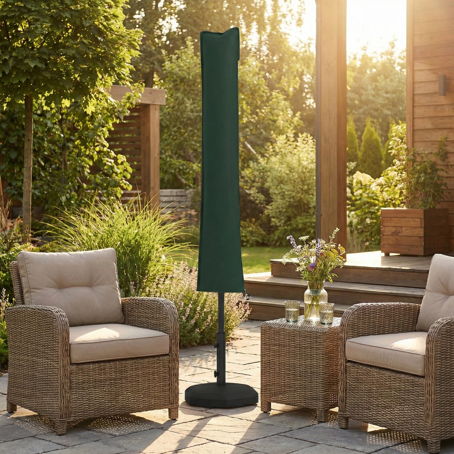 Outsunny Parasol Cover, Cantilever Umbrella Cover for 2-3.5 m Parasols, Banana Umbrella Protector with Zipper, Green