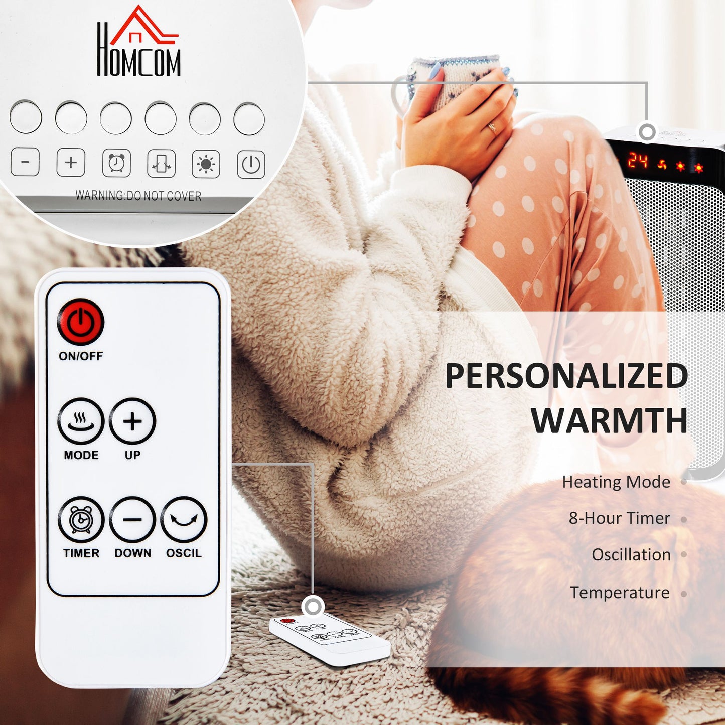 HOMCOM 2000W Electric Heater, PTC Ceramic Portable Fan Heater with Overheating & Tip-Over Protection, 8H Timer, 45Â° Oscillating Heater for Home, Office, Study, Bedroom
