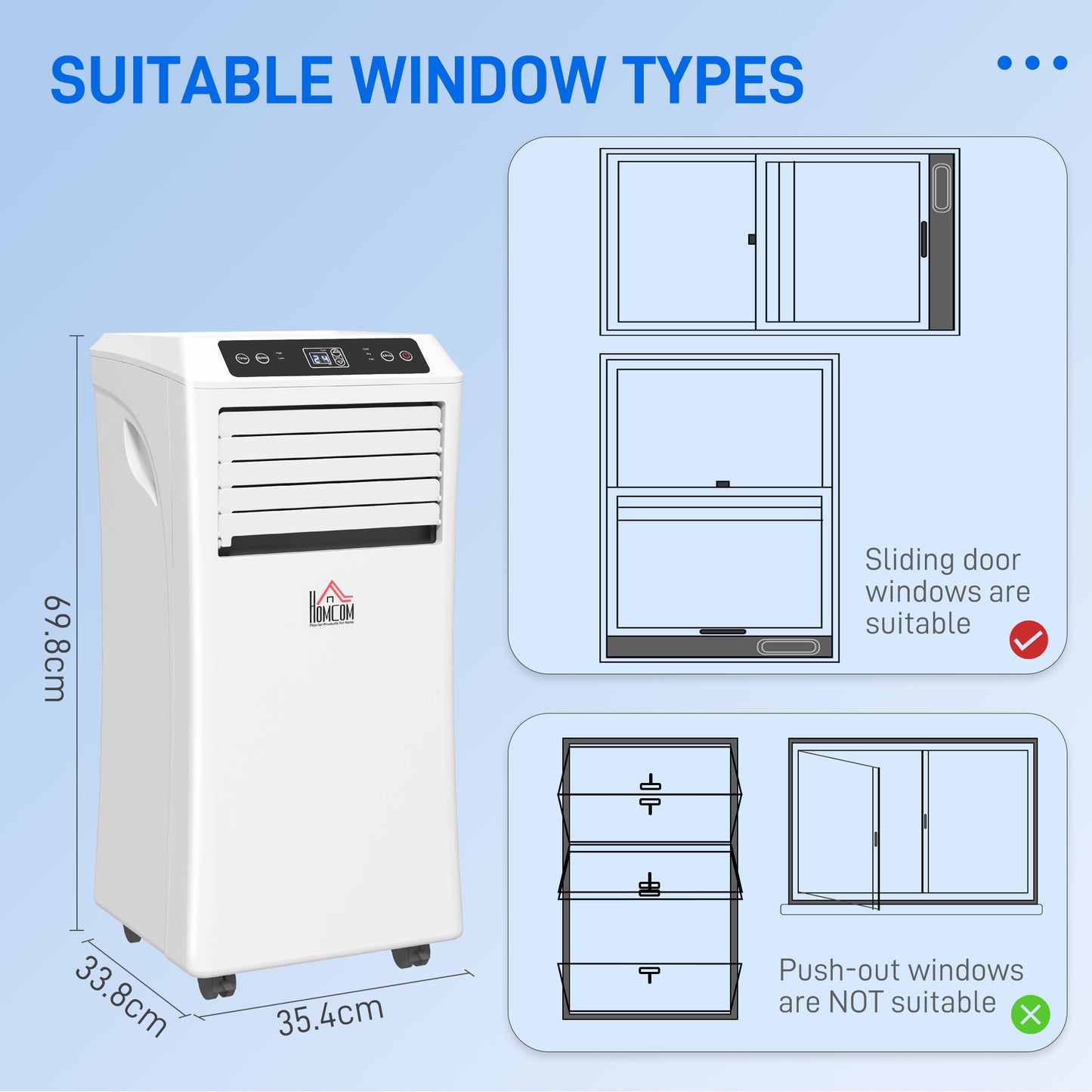 HOMCOM 9000 BTU Air Conditioning Unit, 3-in-1 Portable Air Conditioner, Dehumidifier, Cooling Fan with Remote Control, Digital Display, 2 Speeds, 24H Timer, Window Venting Kit, 28mÂ²