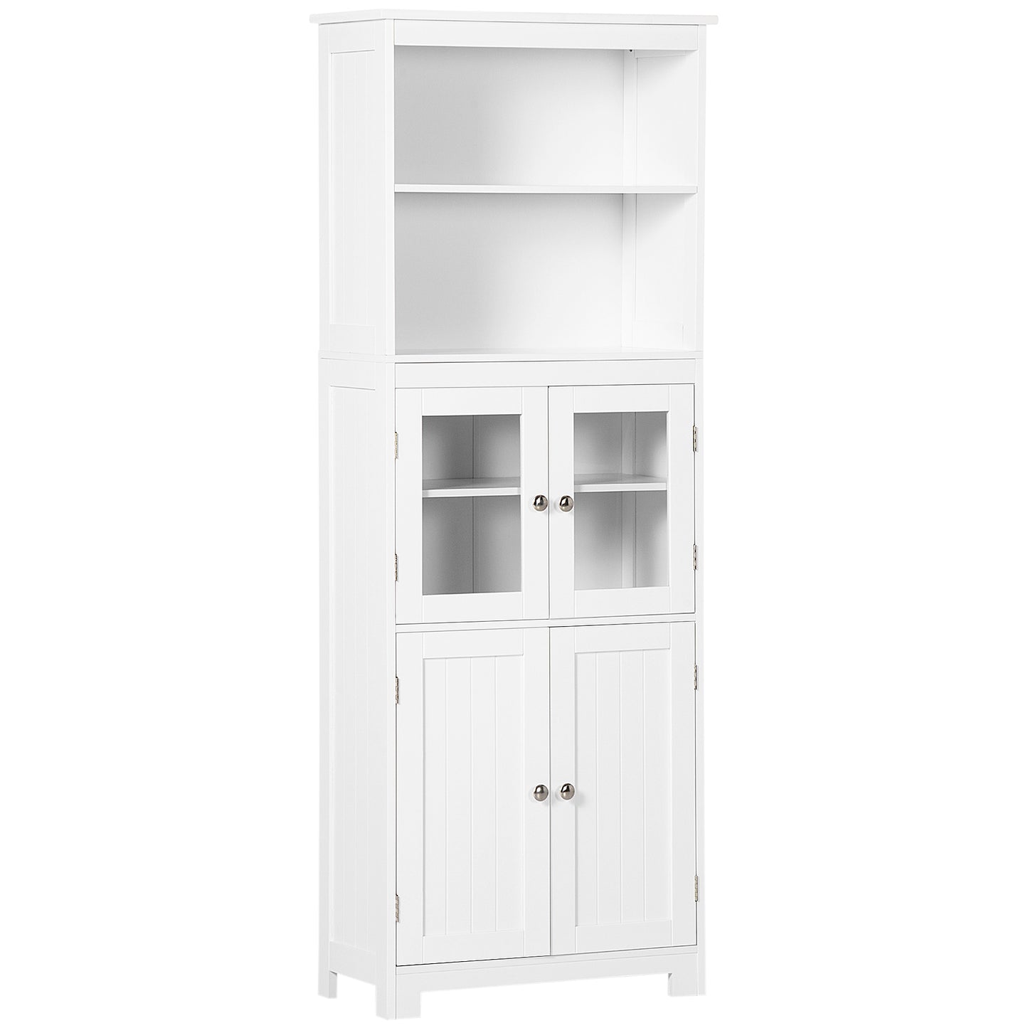 HOMCOM Freestanding Kitchen Cupboard, 4-Door Storage Cabinet with Adjustable Shelf and Glass Doors for Dining Room, Living Room, White Default Title