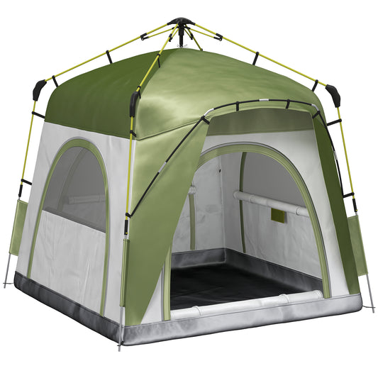 Outsunny Instant Pop Up Camping Tent, 4 Man Dome Tent with 4 Doors, Sewn-in Groundsheet, Carry Bag and Top Hook for Fishing Hiking Festival, Green