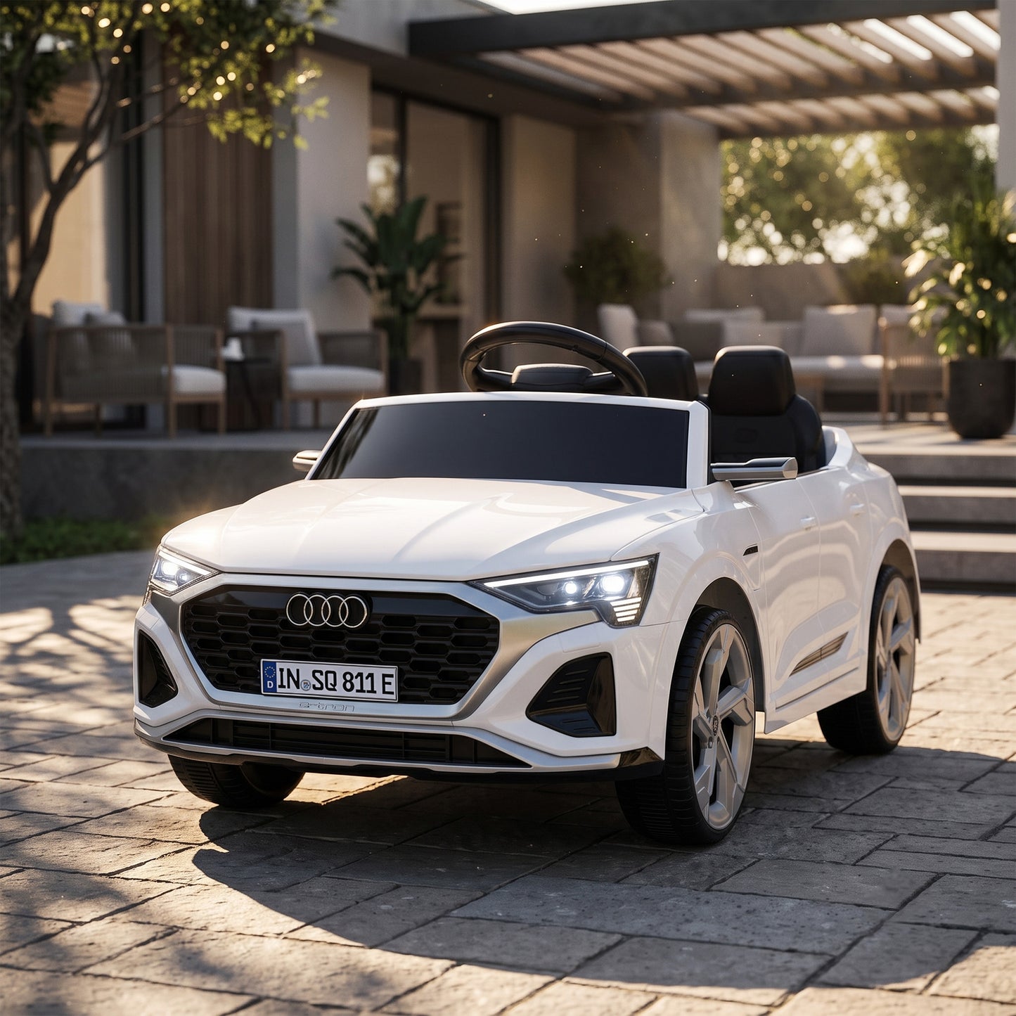 AIYAPLAY Audi Q8 etron Sportback Licensed Ride on Car with Remote Control, Four-Wheel Suspension, Soft Start for Ages 3-4, White
