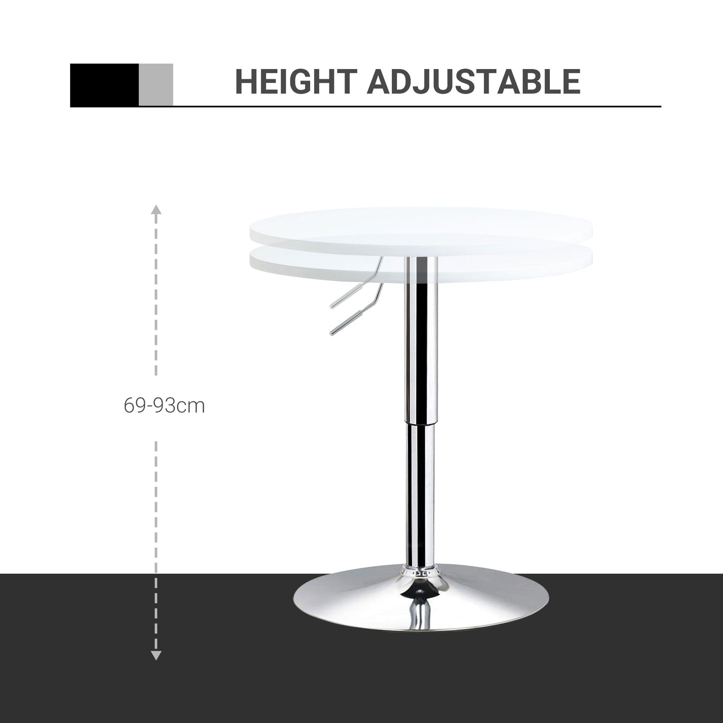 HOMCOM Bar Table Î¦60cm Adjustable Height Round Bistro Table w/ Swivel Top Metal Frame Counter Surface Stylish Kitchen Conservatory White
