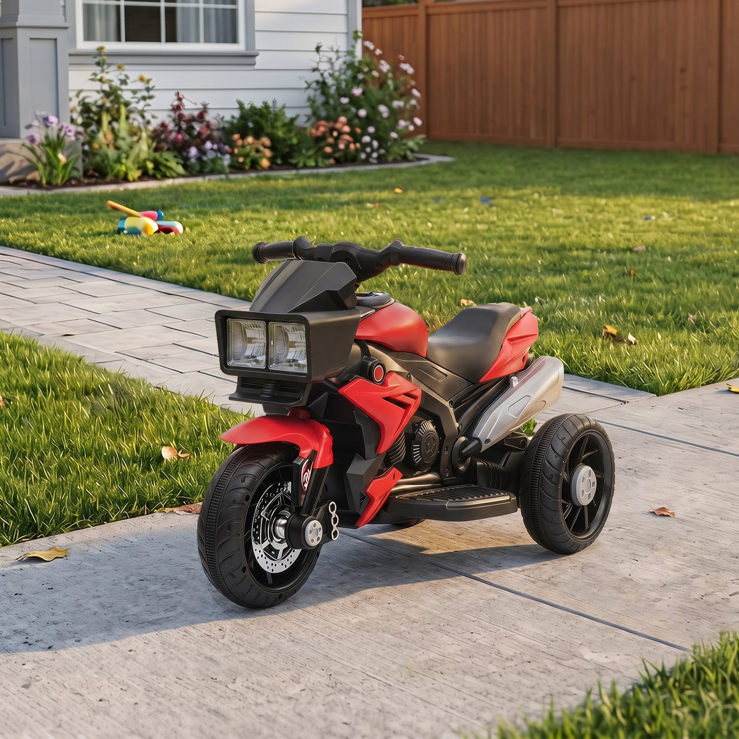 AIYAPLAY Kids Electric Motorcycle Ride-On Toy, 3-Wheel Battery-Operated Motorbike with Horn, Toddler Ride On Bike, Red