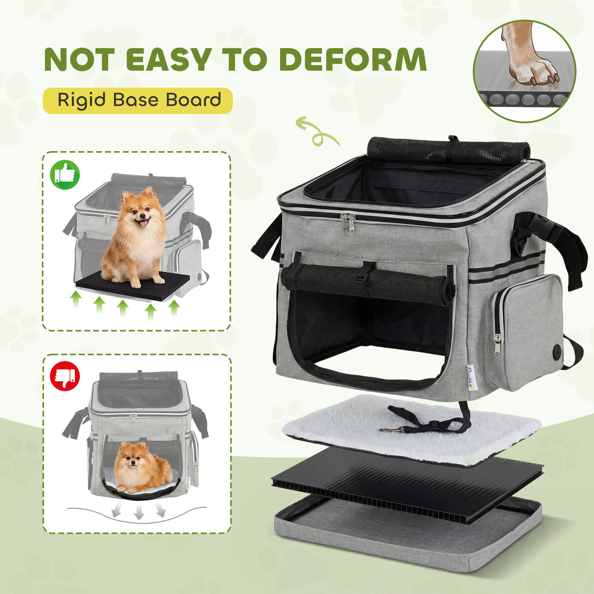 PawHut Dog Bike Basket, Soft-Sided Pet Carrier with Security Leash, Mesh Door & Window, Plush Cushion, Bowl, Light Grey