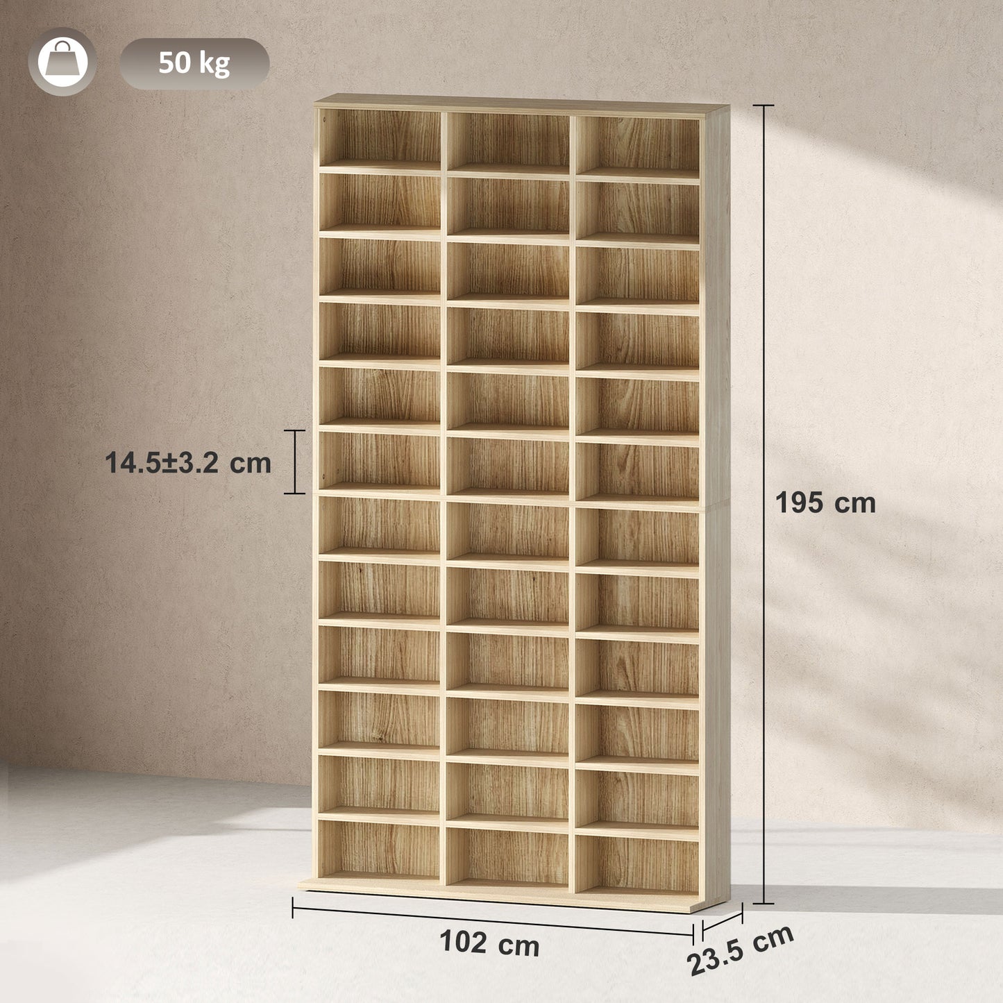 HOMCOM CD Storage Unit with Adjustable Shelves, 102 x 195 cm, Oak Tone