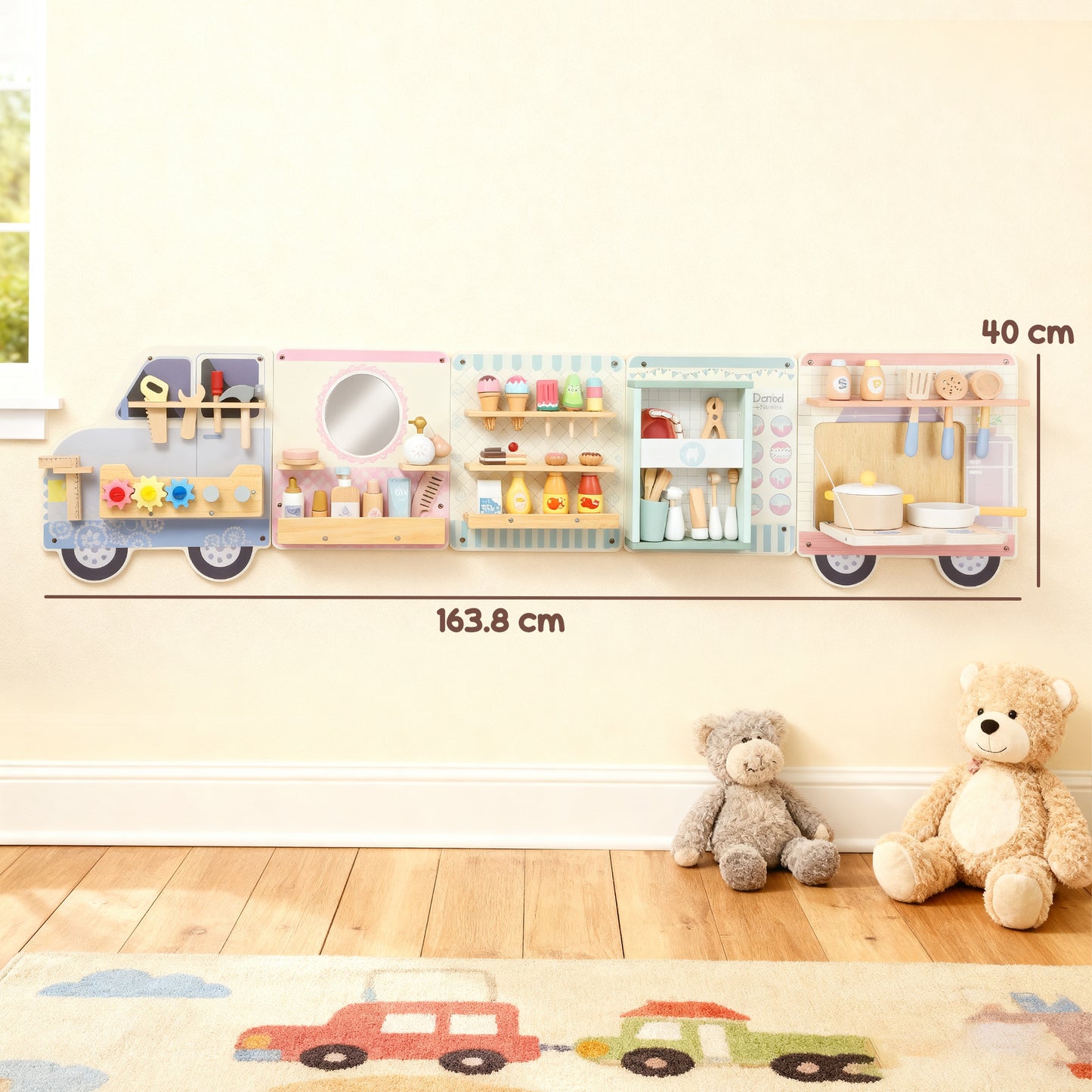 AIYAPLAY Wooden Busy Board, 5 in 1 Activity Wall Panels for Kids 3+ Years, for Daycare, Playroom, Home