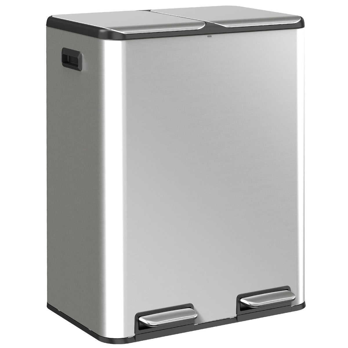 HOMCOM 2 x 30L Double Kitchen Bin, Stainless Steel Pedal Rubbish Bin with Dual Compartments, Soft Close Lids, Silver Tone Default Title