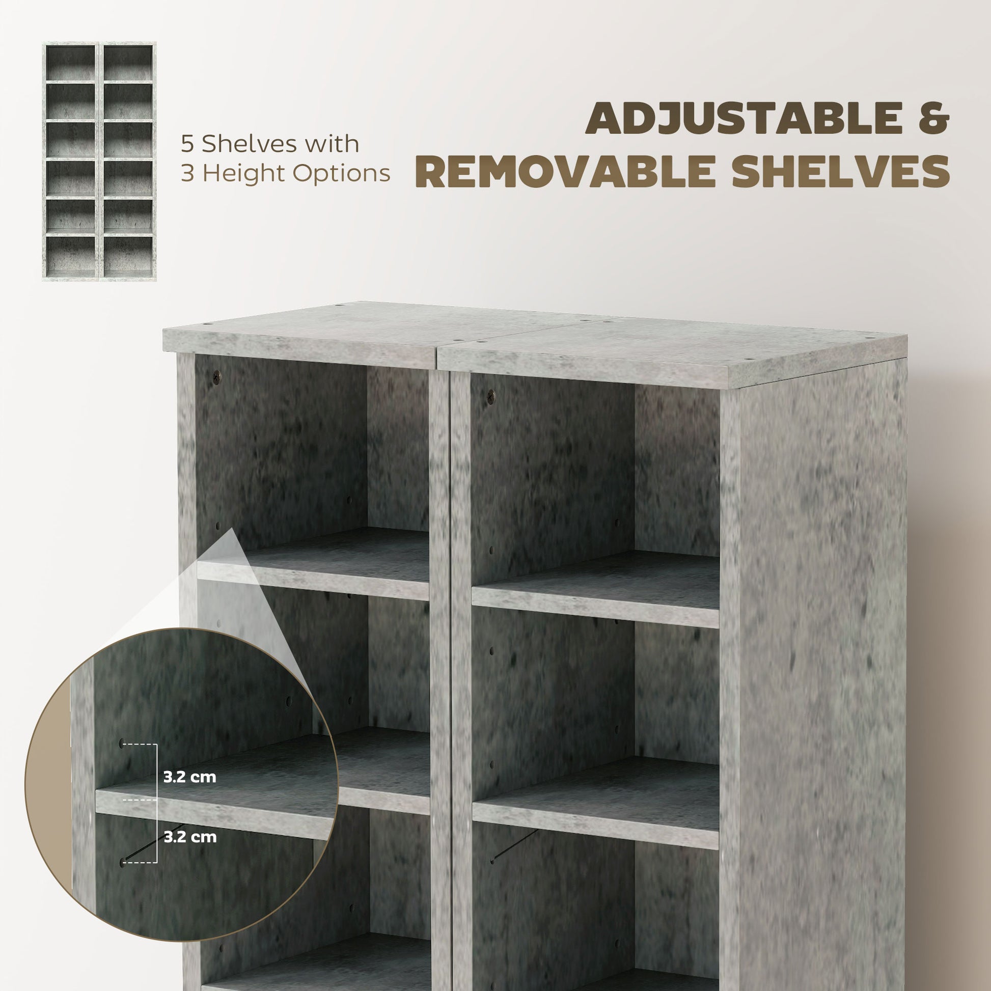 HOMCOM Set of 2 CD Media Display Shelf Unit Tower Rack with Adjustable Shelves, Grey