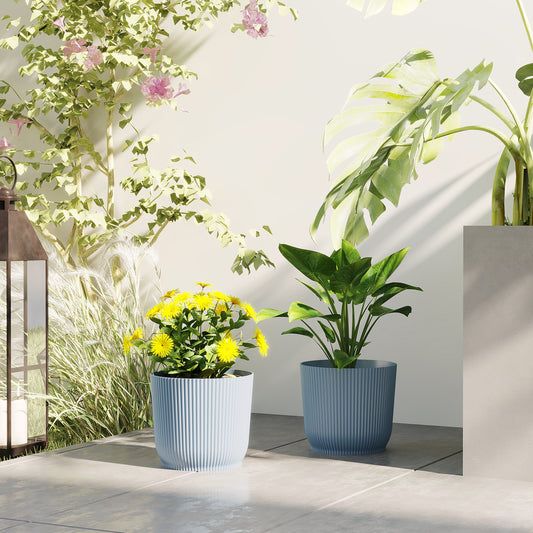 Outsunny Set of Two 22cm Planters - Blue