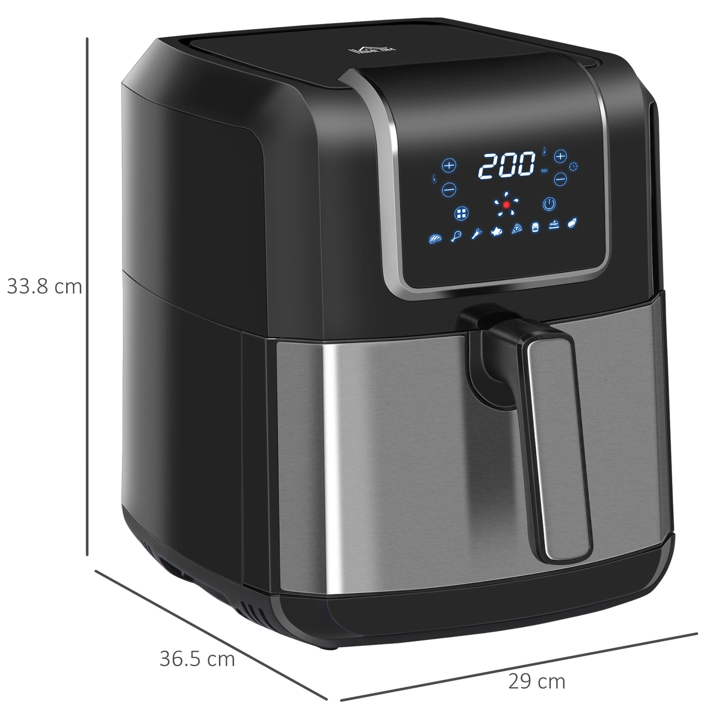 HOMCOM 6.5L Single Basket Air Fryer, 80-200Â°C Temperature, Black and Grey