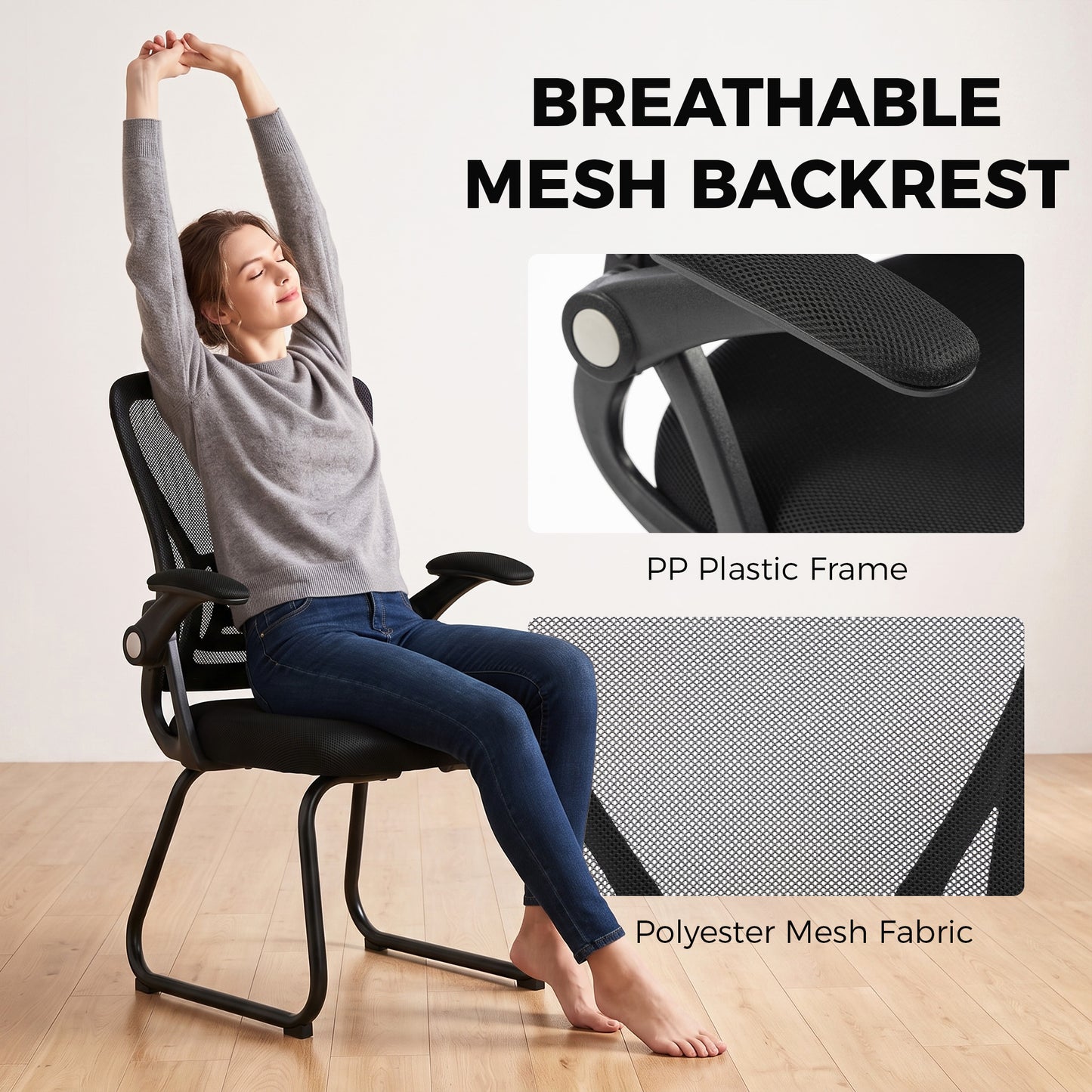 HOMCOM Office Chair, Ergonomic Desk Chair No Wheels with Mesh Backrest and Steel Legs for Home Conference Room, Black