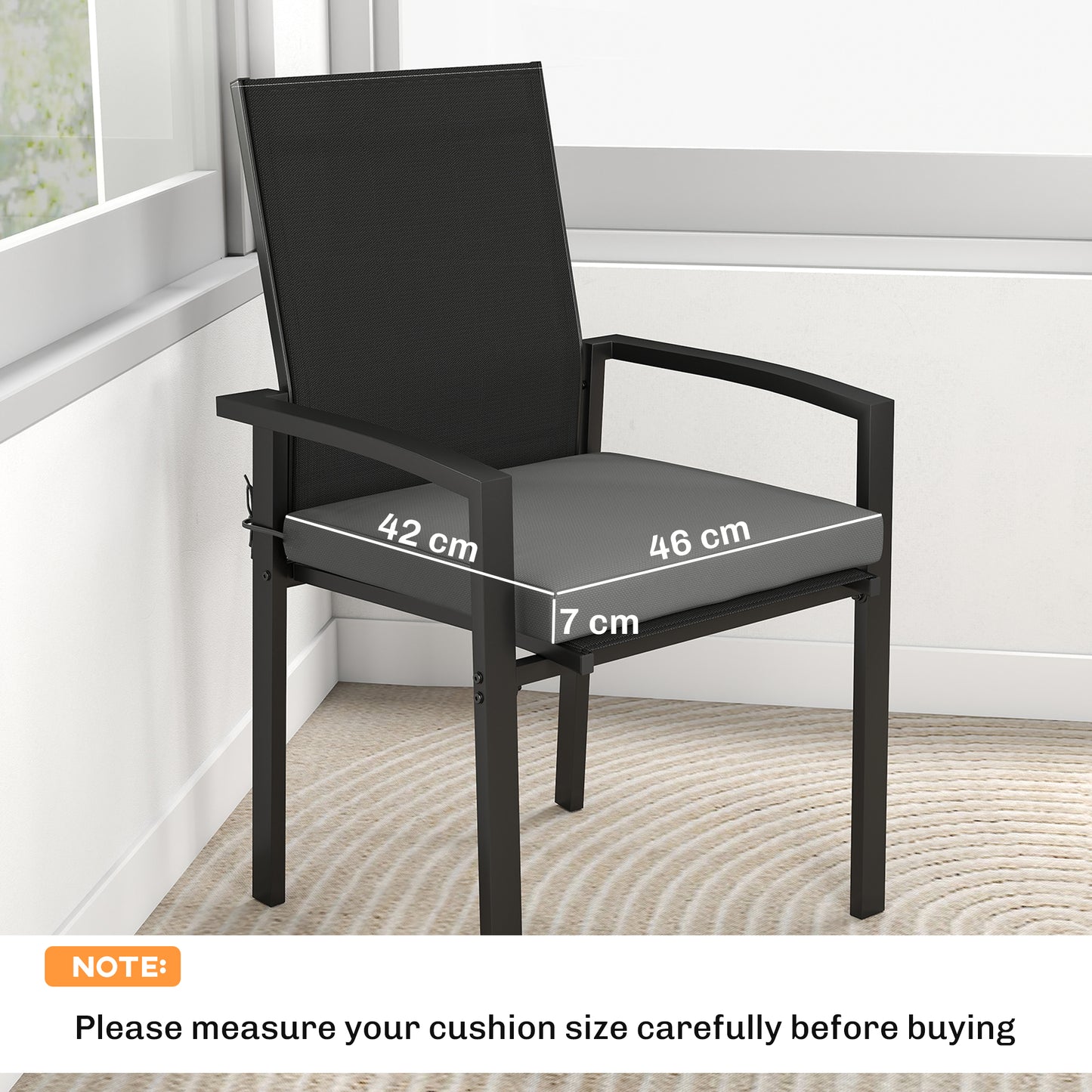 Outsunny Set of 6 Outdoor Seat Cushions with Machine Washable Cover, Water Repellent Seat Cushions Dark Grey