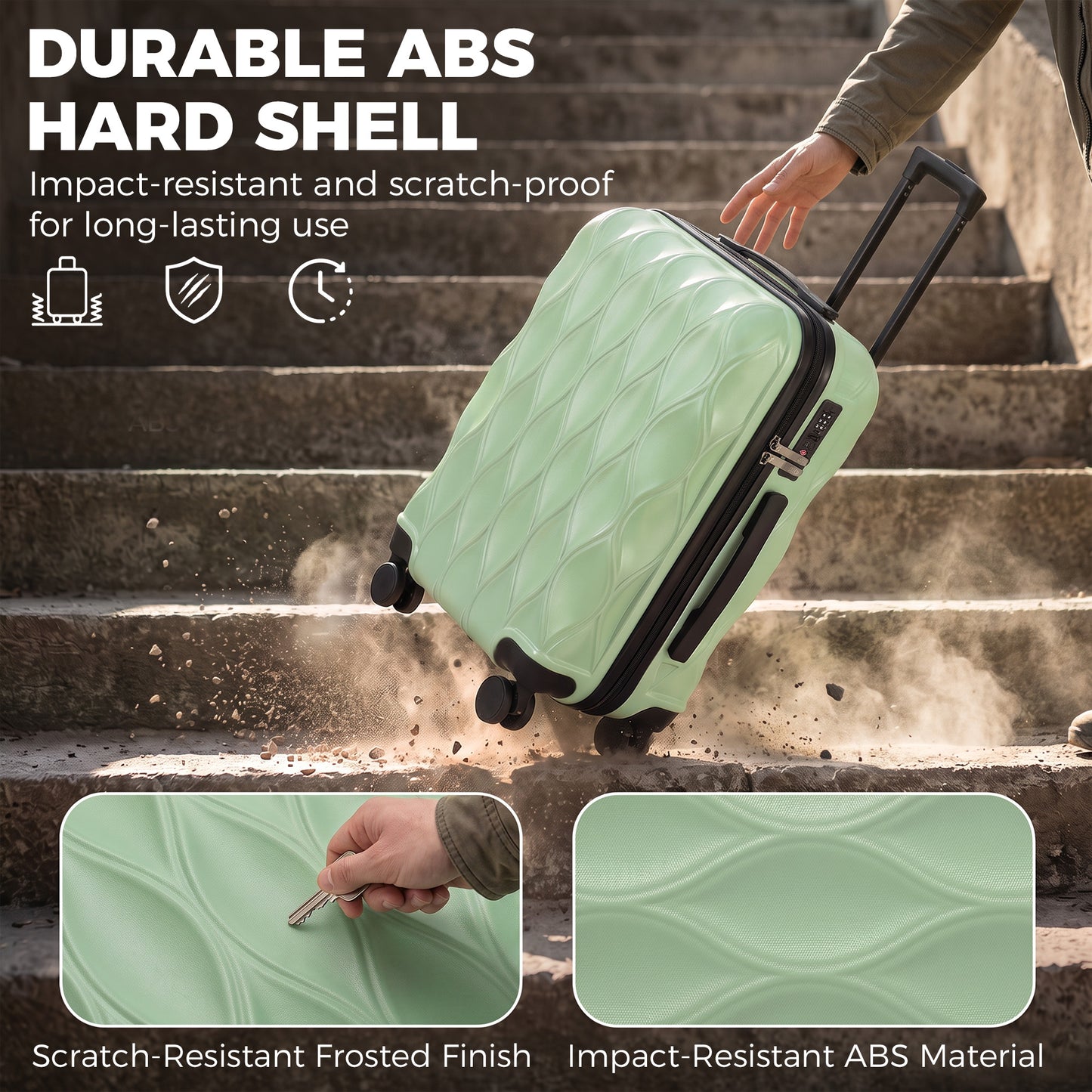 HOMCOM 56cm 41L Suitcase, Lightweight ABS Hard Shell Carry On Luggage with TSA Lock, Spinner Wheels, Telescopic Handle, Green