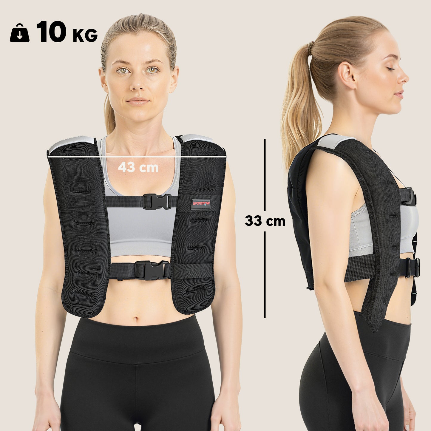 SPORTNOW Weighted Vest, 10 kg Weight Vest with Adjustable Straps, Reflective Strips, Black