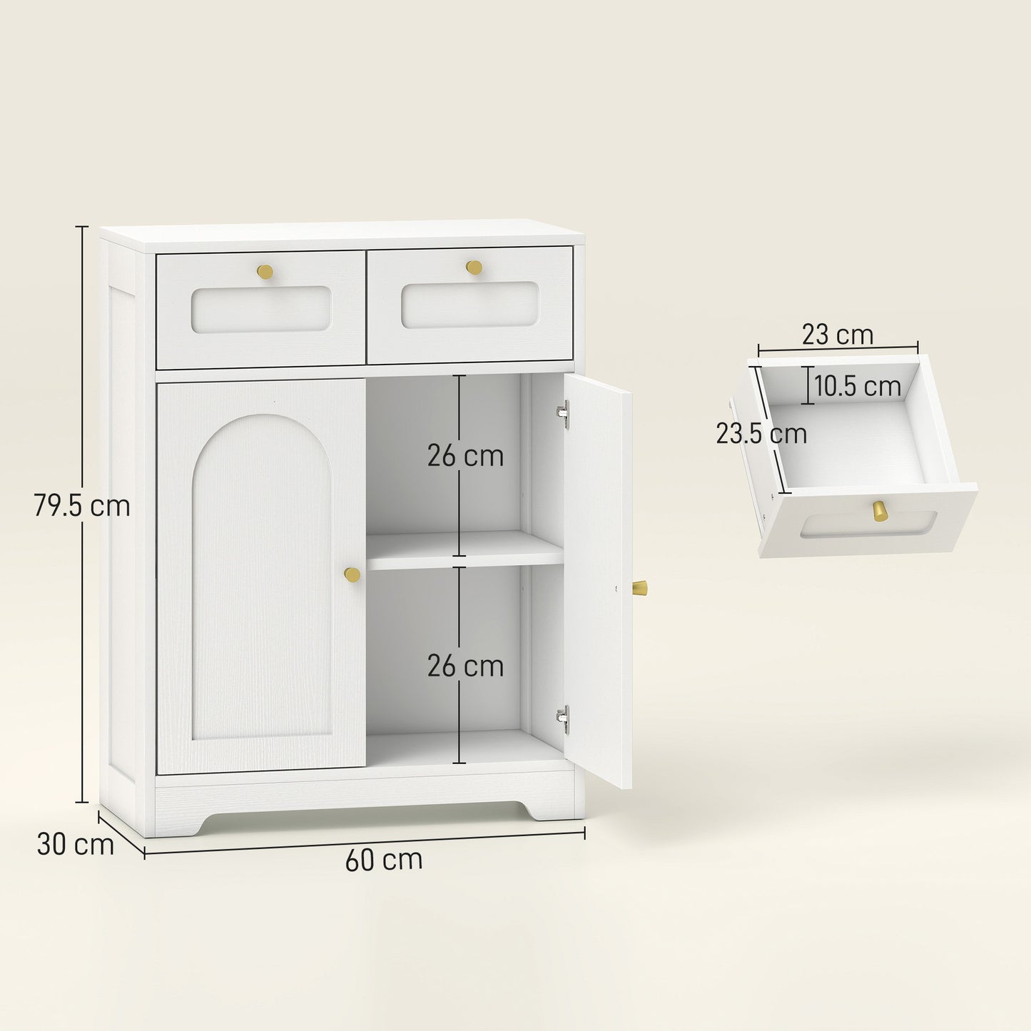 HOMCOM Bathroom Floor Cabinet with 2 Drawers - White
