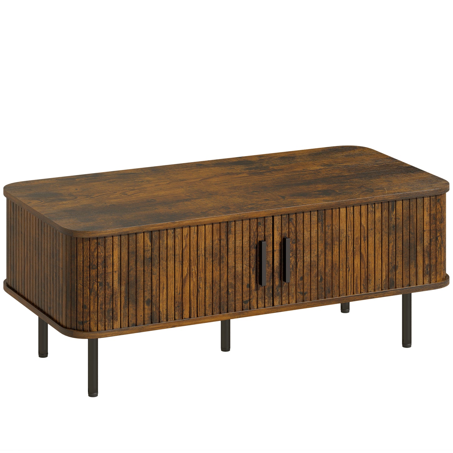 HOMCOM Coffee Table with Storage, Living Room Table with Slatted Tambour Sliding Doors and Foot Pads, Rectangular Coffee Table with Elevated Base for Living Room, Rustic Brown Default Title