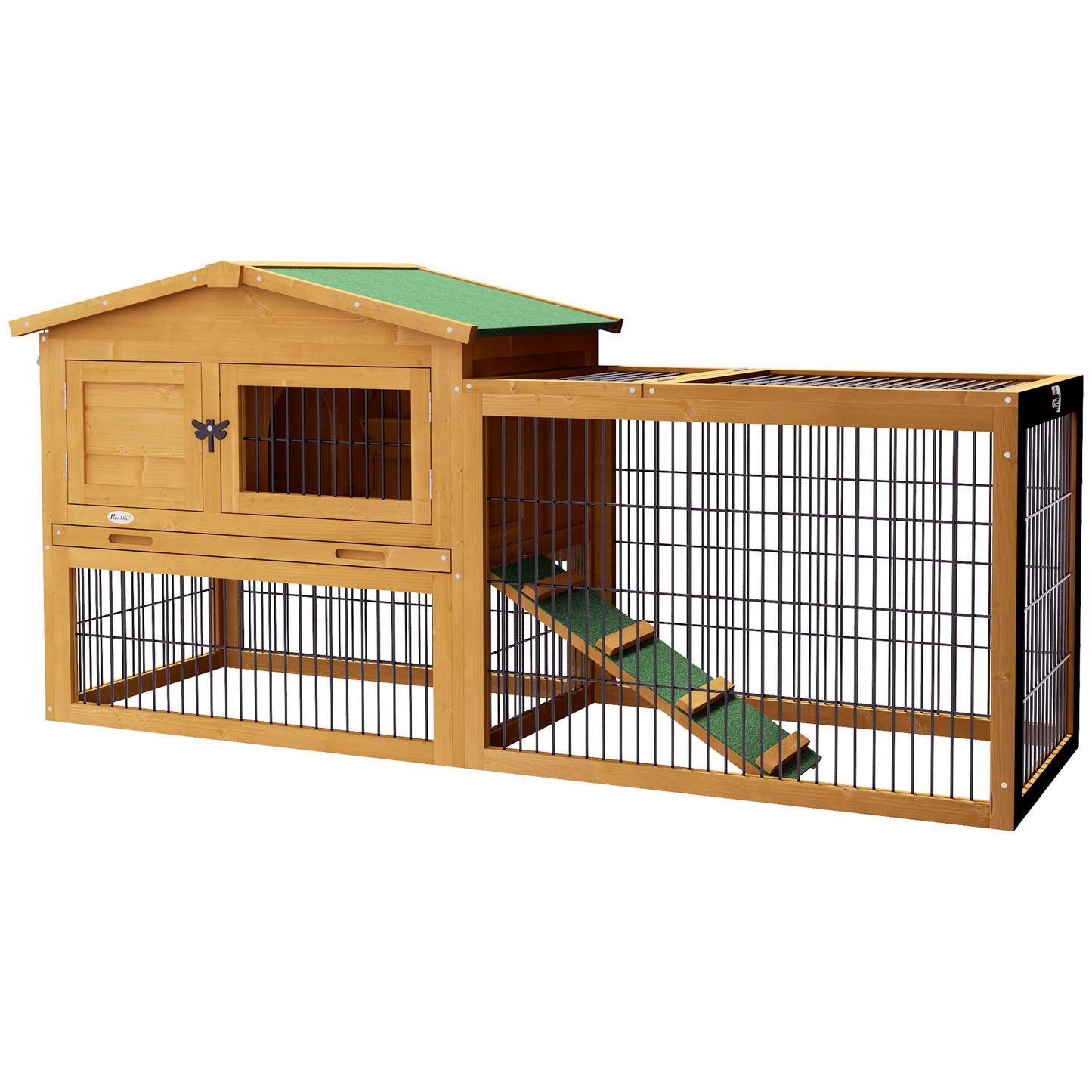 PawHut Wooden Rabbit Hutch with Outdoor Run Yellow Default Title