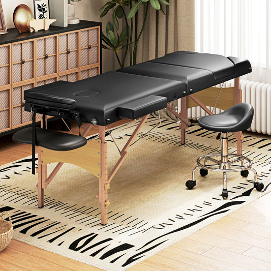 HOMCOM Adjustable Folding Massage Table - Black