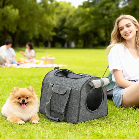 PawHut Soft Sided Cat Carrier Bag, Portable Foldable Pet Carrier with Shoulder Strap & Removable Mat for Small Pet Up to 10kg