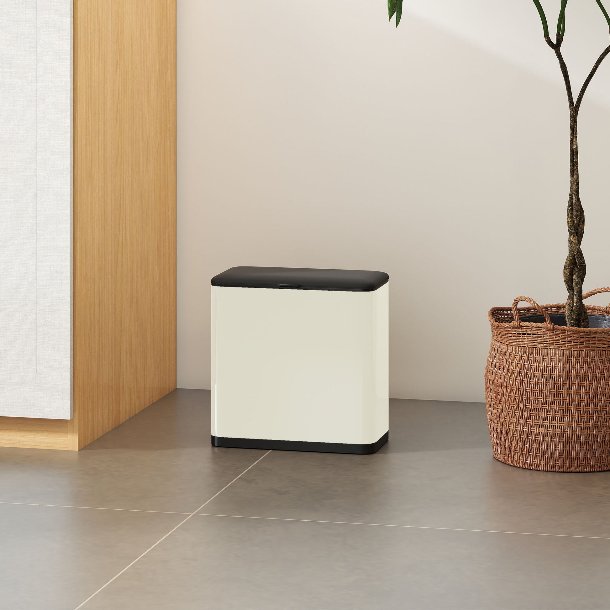 HOMCOM 8L Hanging Kitchen Bin, Rubbish bin with Lid and Removable Inner Bucket for Kitchen Cabinet Door, Under Sink, Office