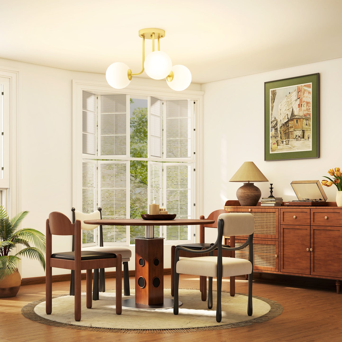 HOMCOM LED Ceiling Light with Globe Shades, Modern 3-Light Ceiling Light with G9 Sockets for Living Room, Bedroom, Dining Room, Bulbs Not Included, Gold Tone