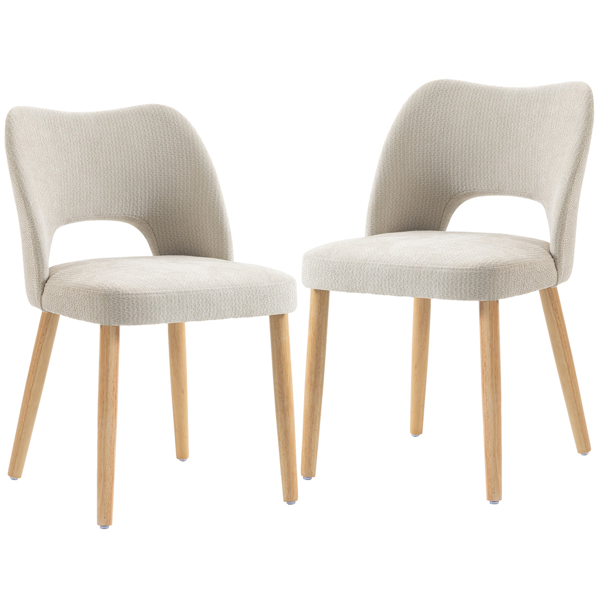 HOMCOM Dining Chairs Set Upholstered Kitchen Chenille Tool Free Assembly Rubberwood Legs, Beige Default Title