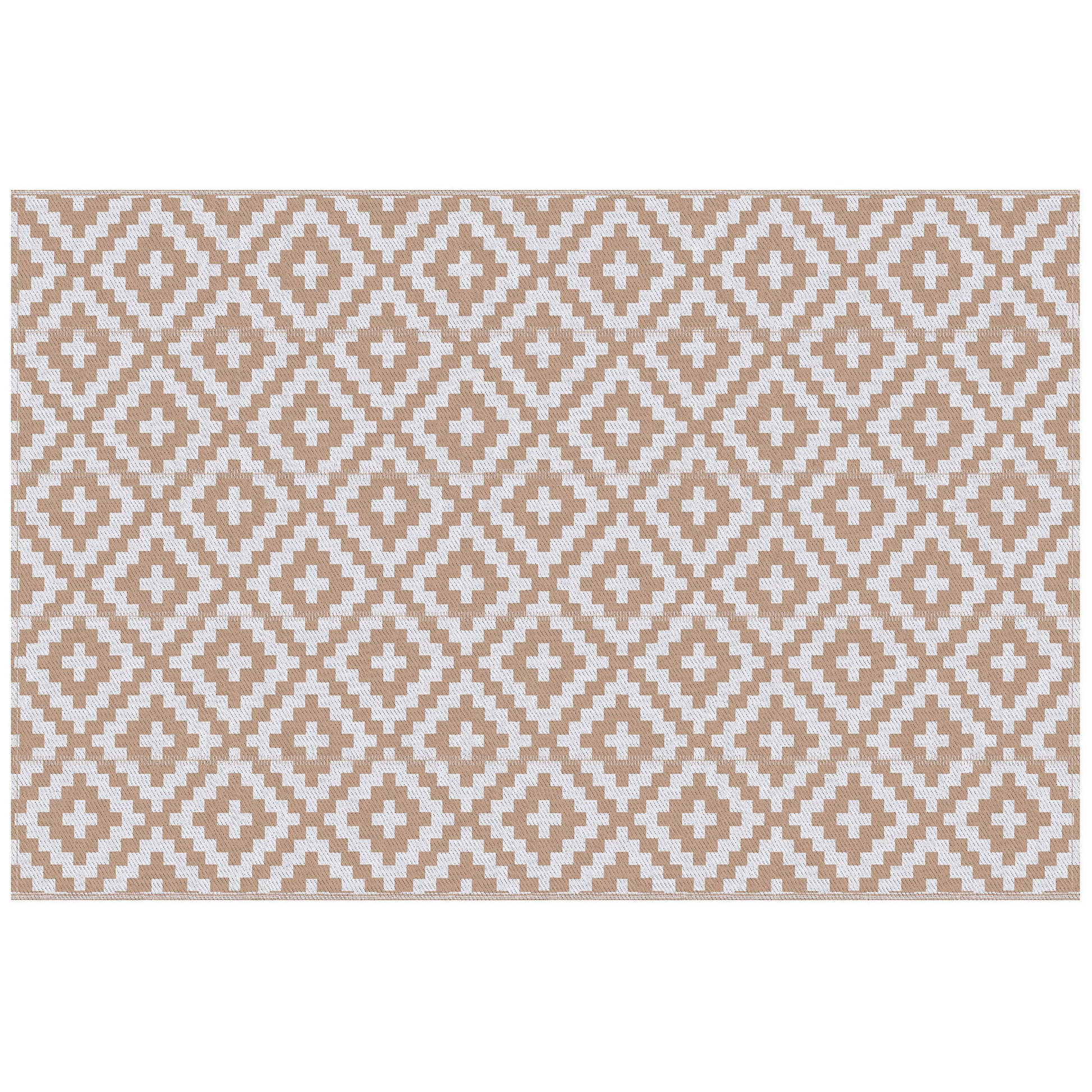 Outsunny Reversible Outdoor RV Rug, Patio Floor Mat, 274 x 182 cm Plastic Straw Rug for Garden, terrace, Beach, Camping, Coffee & White Default Title