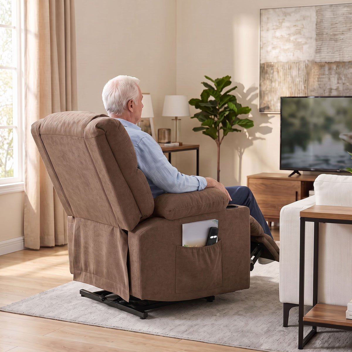 HOMCOM Dual Motor Recliner Chair, 55Â° Electric Lift Chair for Elderly, Recliner Armchair with Massage and Heat, Brown