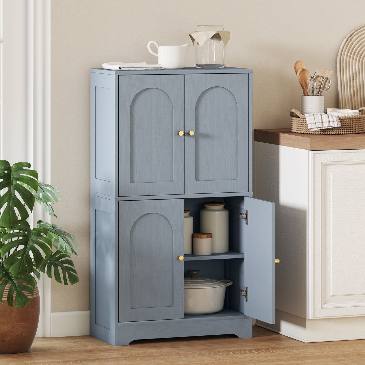 HOMCOM 4-Door Kitchen Storage Cabinet with Adjustable Shelves - Grey