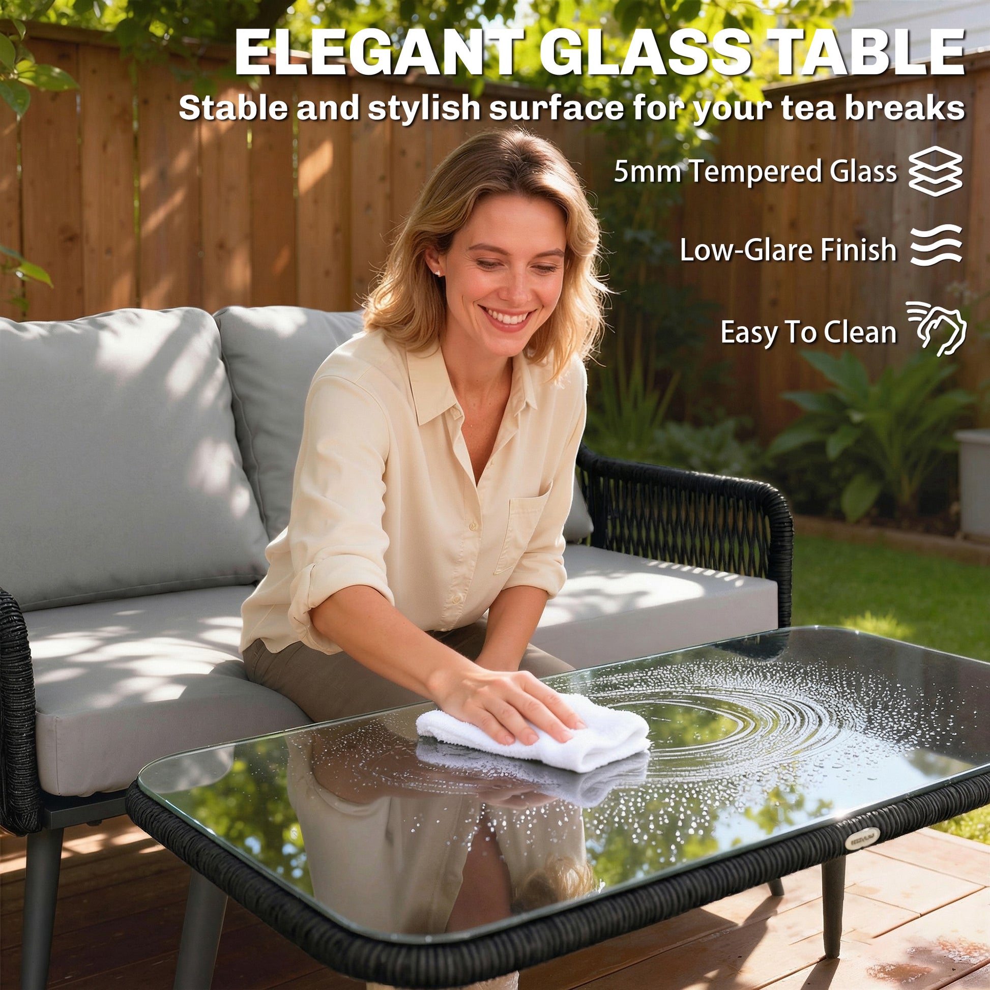Outsunny Rattan Garden Furniture Set, 4 Piece Outdoor Patio Furniture with Tempered Glass Table and Chairs, Indoor Balcony Conservatory Set