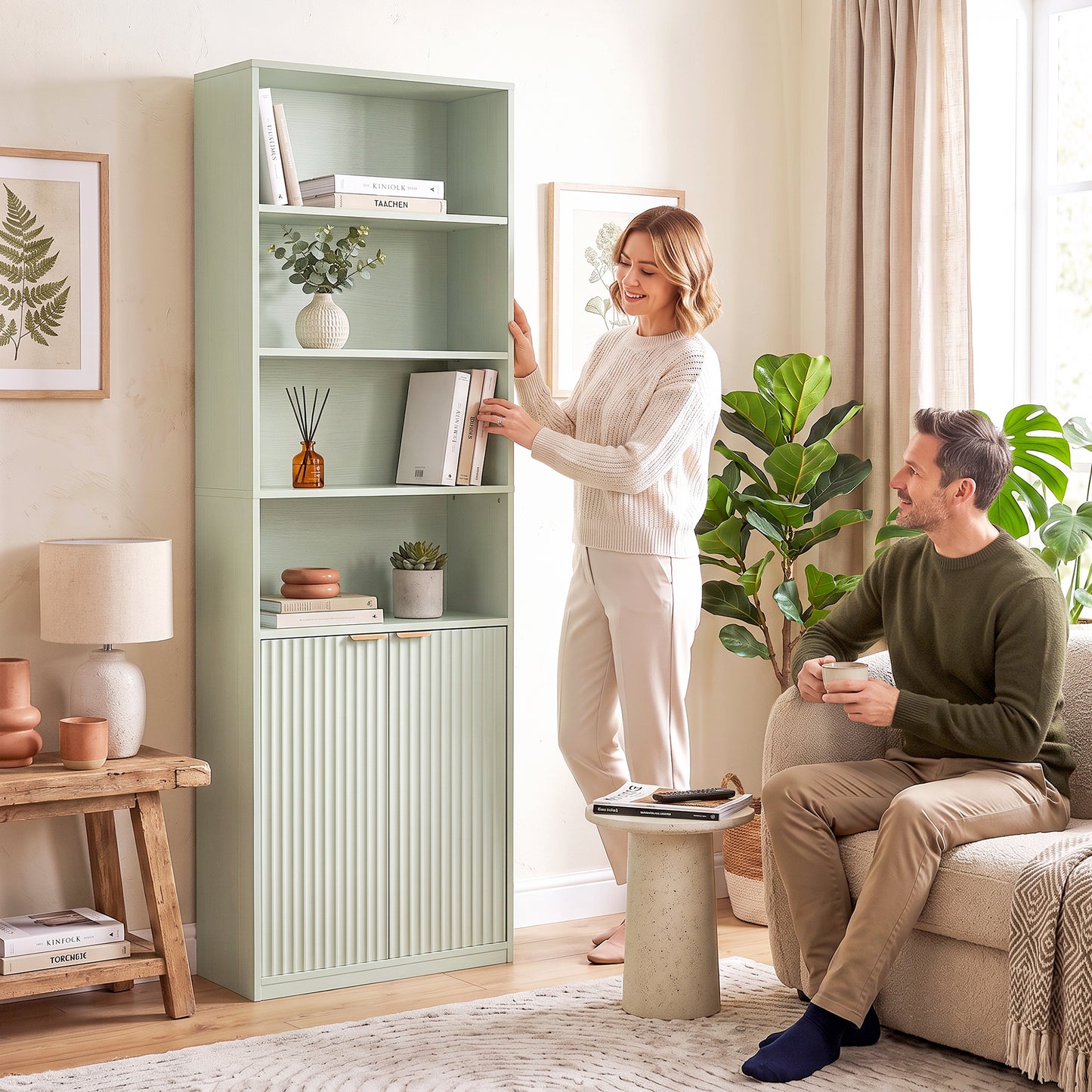 HOMCOM Bookcase Adjustable Shelf Bookshelf Anti-Tip Hardware 6-Tier, Light Green