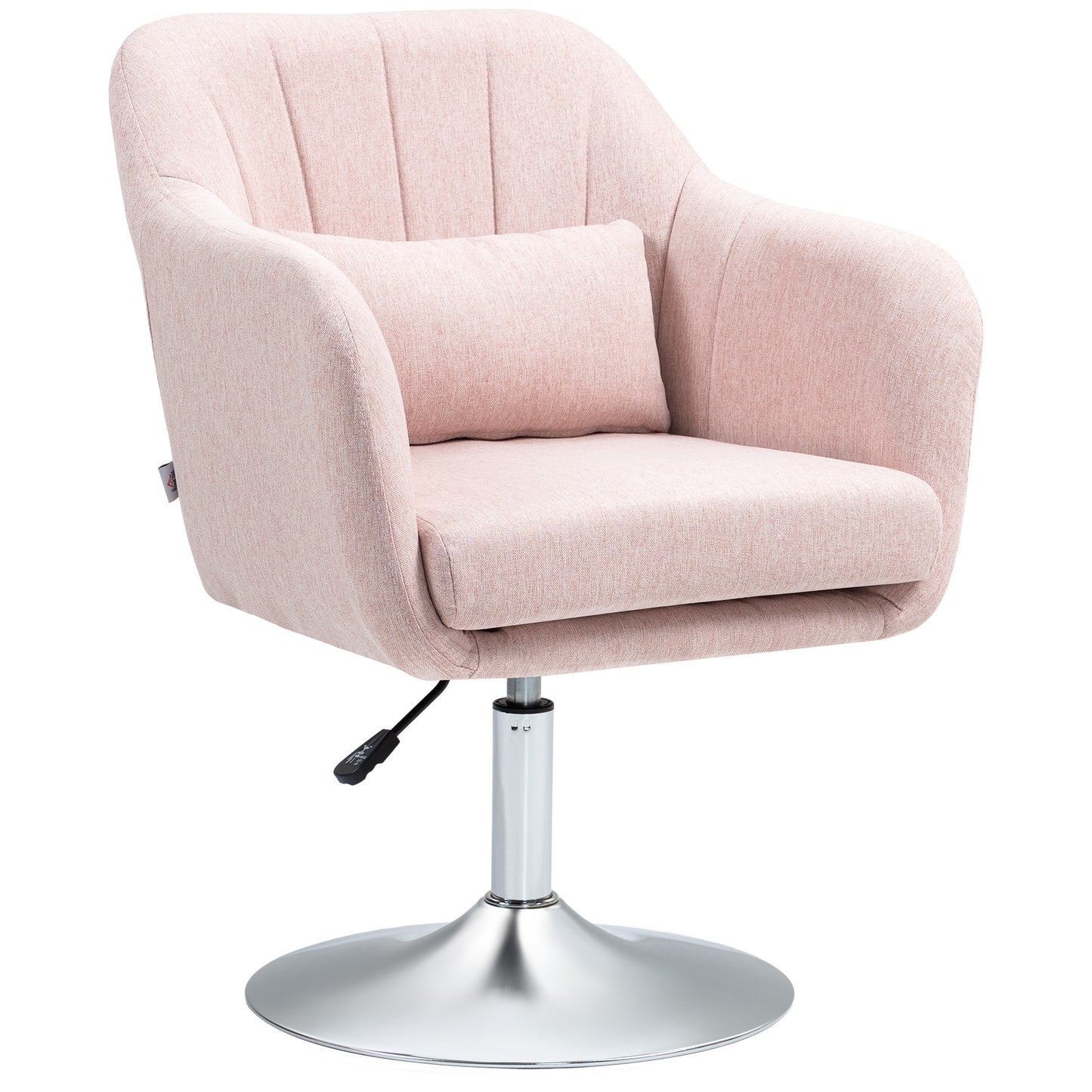 HOMCOM Swivel Accent Chair, Linen Fabric Tub Vanity Chair, Modern Armchair with Adjustable Height and Lumbar Support for Living Room Bedroom Salon Make up Room Dressing Table, Pink Default Title