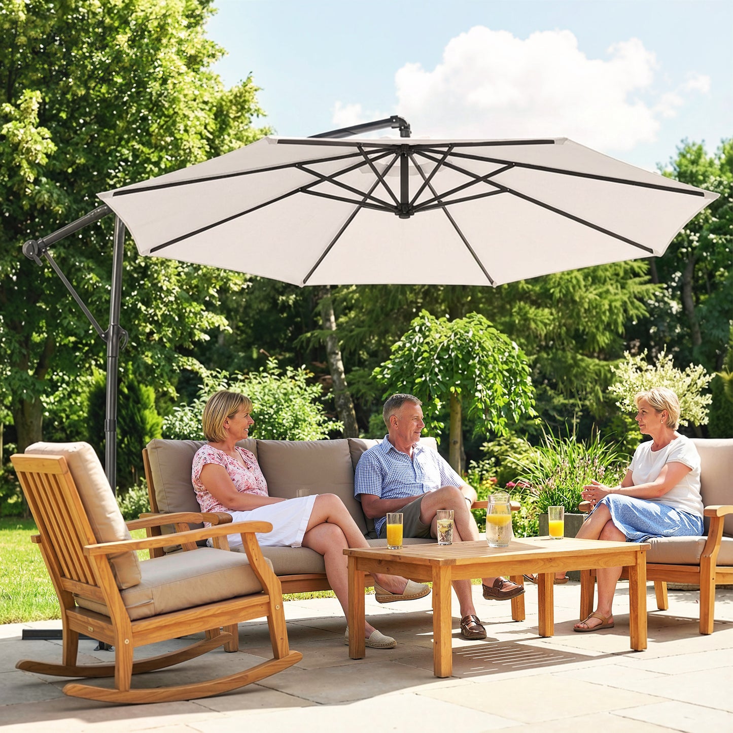 Outsunny 3 m Garden Cantilever Parasol with Cover, Round Overhanging Umbrella with 360Â° Rotation, Tilt, Cream White