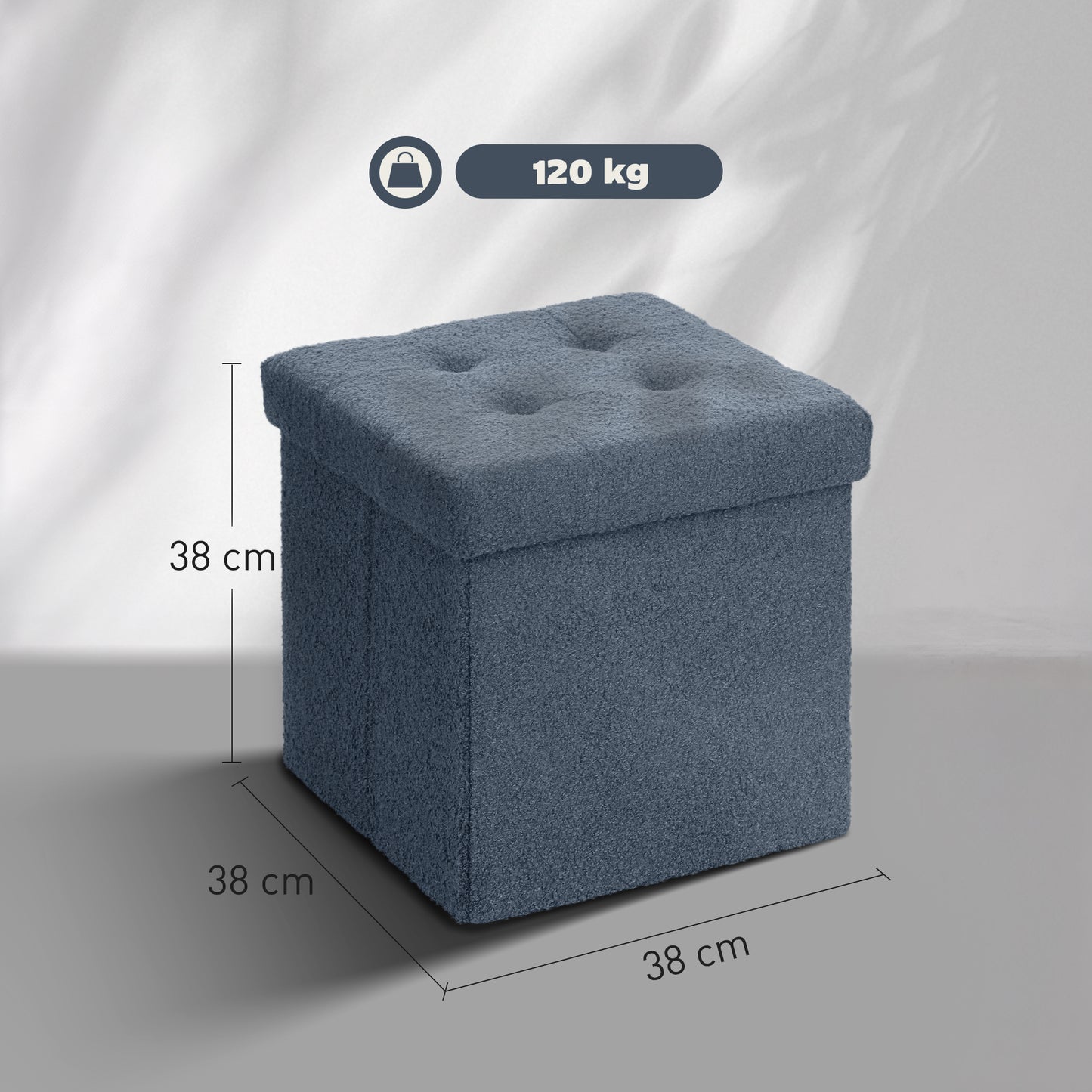 HOMCOM Foldable Sherpa Fleece Storage Ottoman - Blue