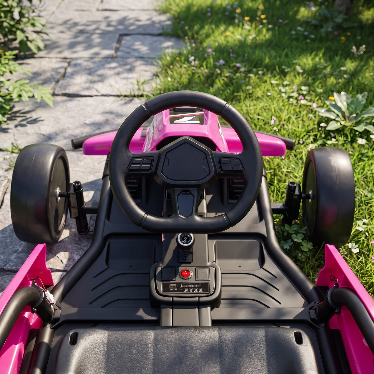 AIYAPLAY 24V Electric Drift Go Kart for Kids with Dual Motors, Soft Start, 12 KM/H High Speed, Headlight, for Ages 6-14, Pink