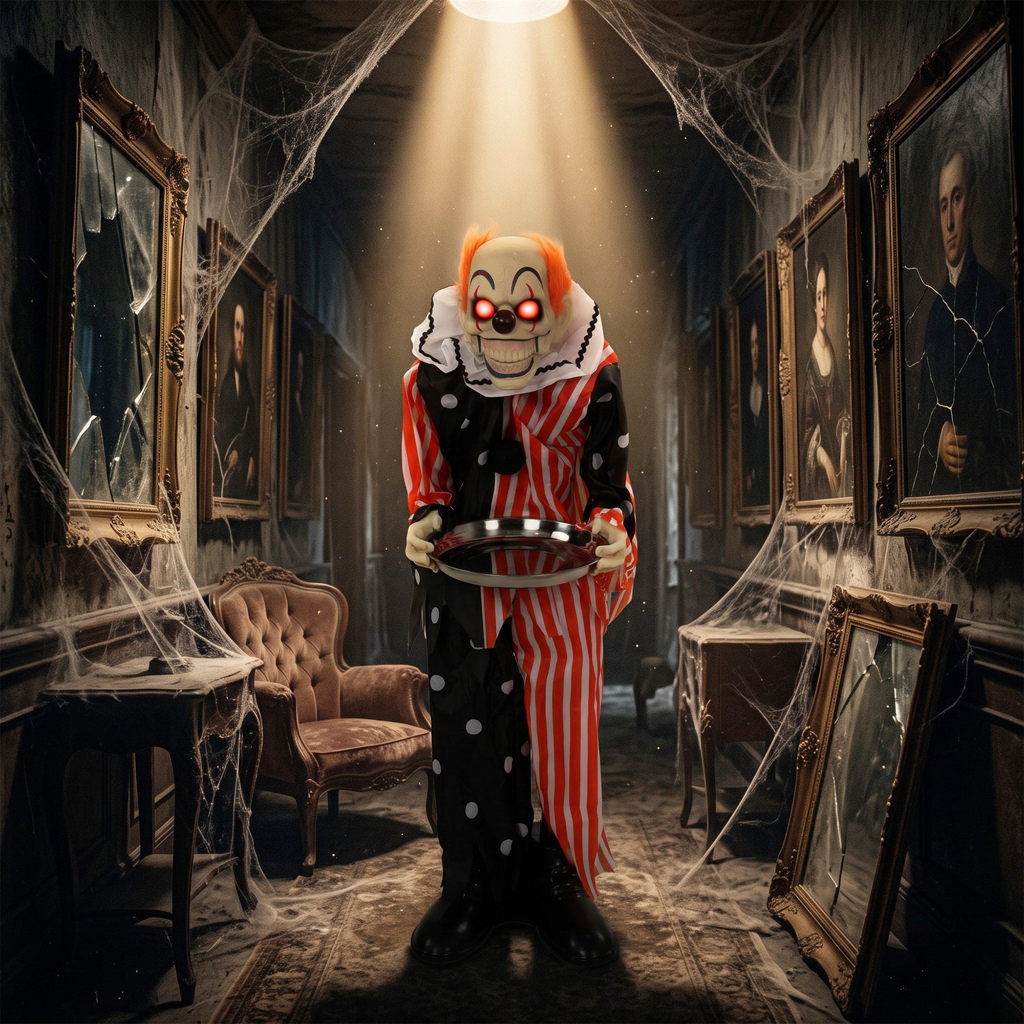 HOMCOM Animated Clown Halloween Decoration, Scary Halloween Animatronics Decor with Sound Touch Activated