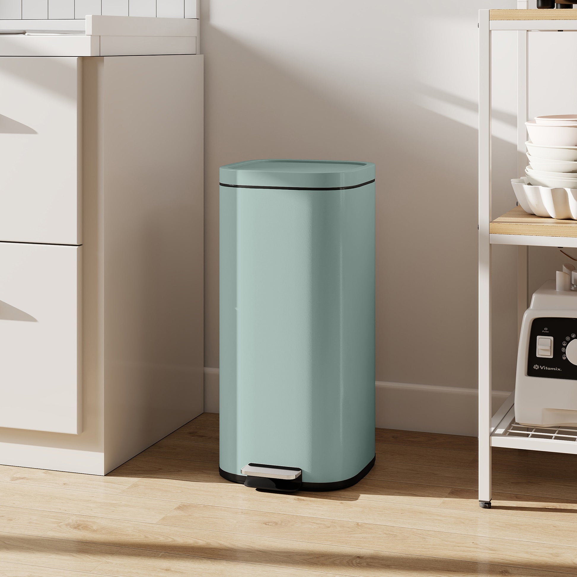 HOMCOM 30L Kitchen Bin, Compact Pedal Bin with Soft-Close and Stay-Open Lid, Removable Bucket for Kitchen, Home, Office, Green