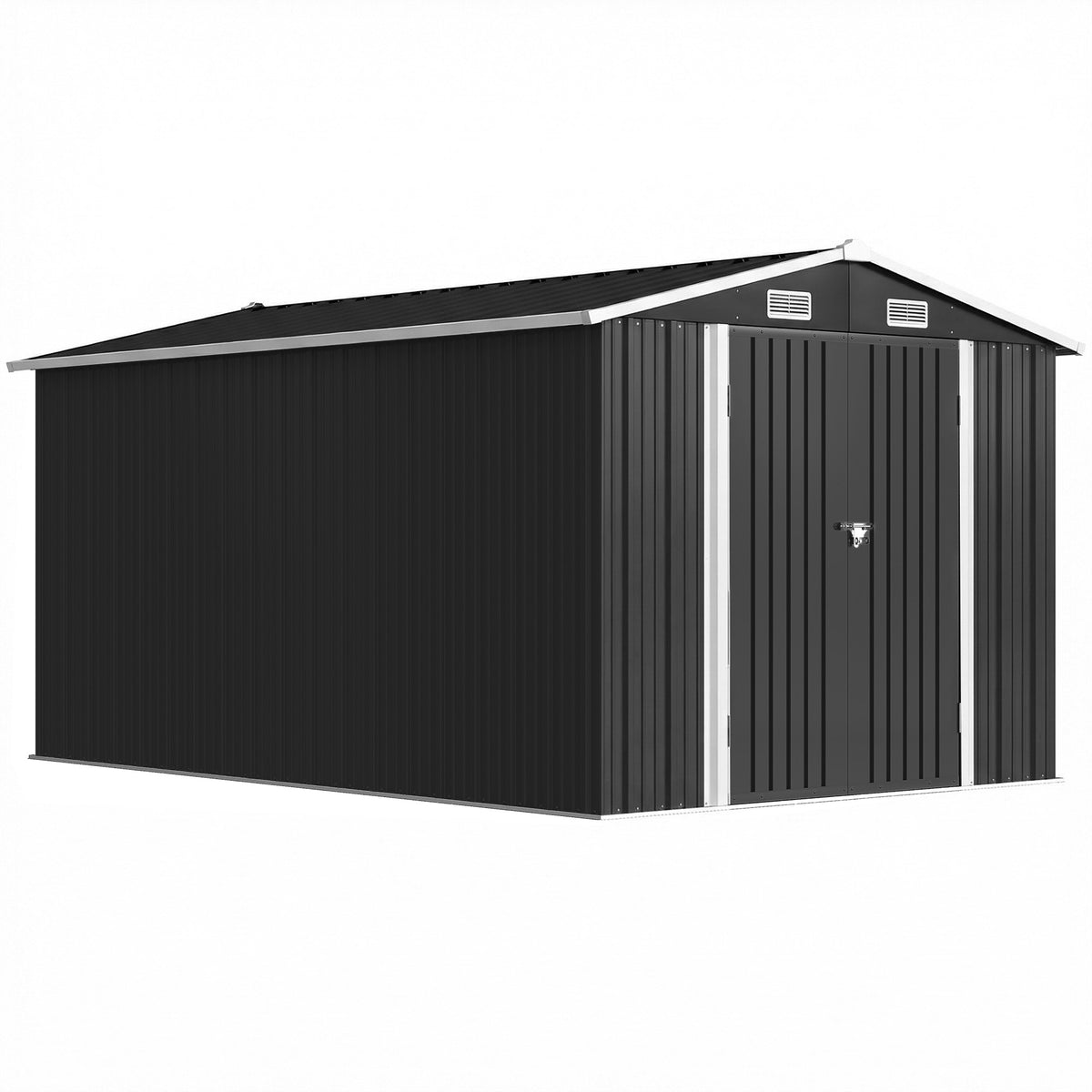 Outsunny 12 x 8 ft Garden Shed, Outdoor Storage Shed with 4 Vents and Lockable Double Doors, Dark Grey