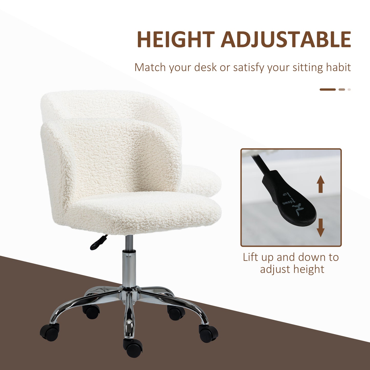 HOMCOM Office Chair with Adjustable Height and Wheels - White