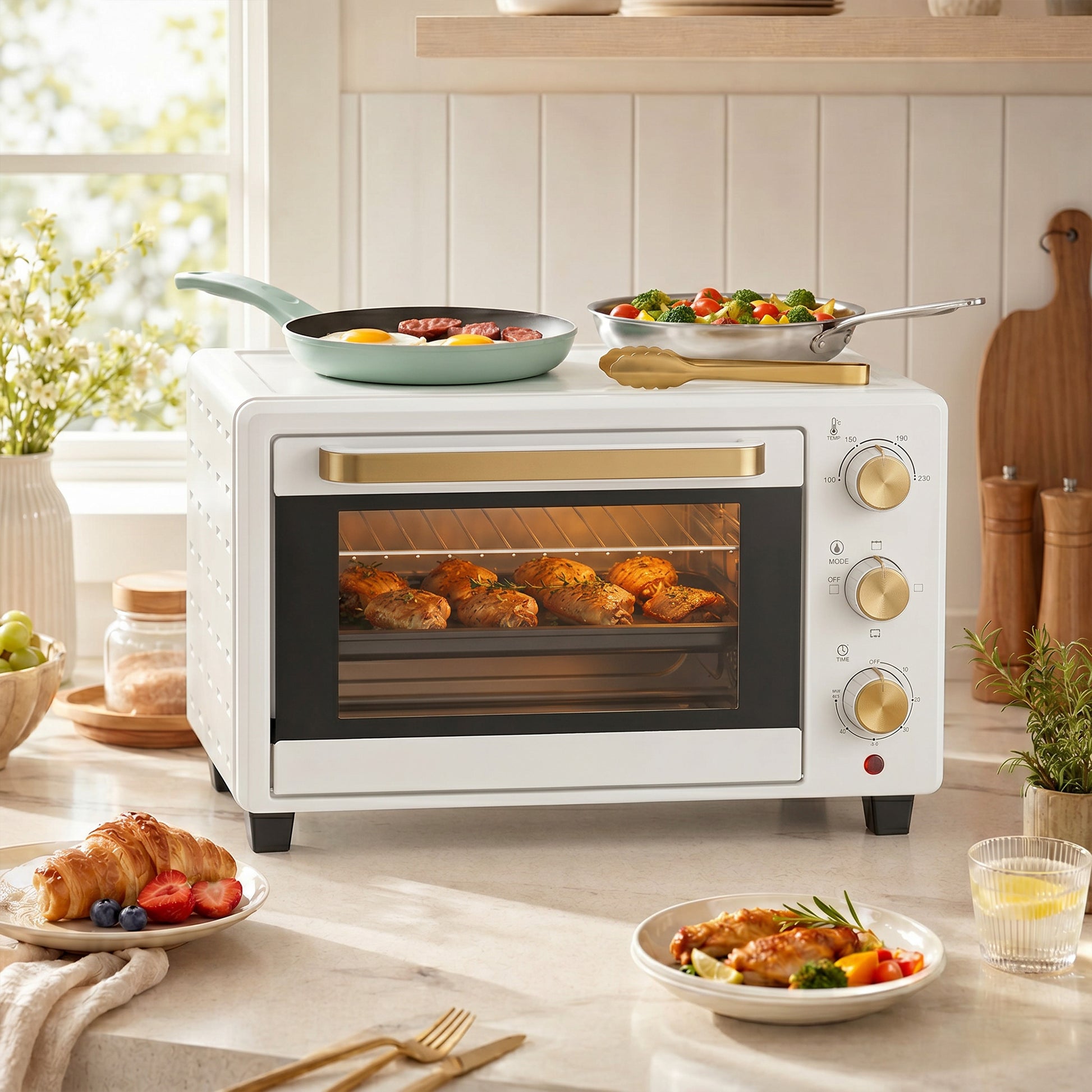 HOMCOM 21L Mini Countertop Oven, 100Â°C-230Â°C Adjustable Temperature, White
