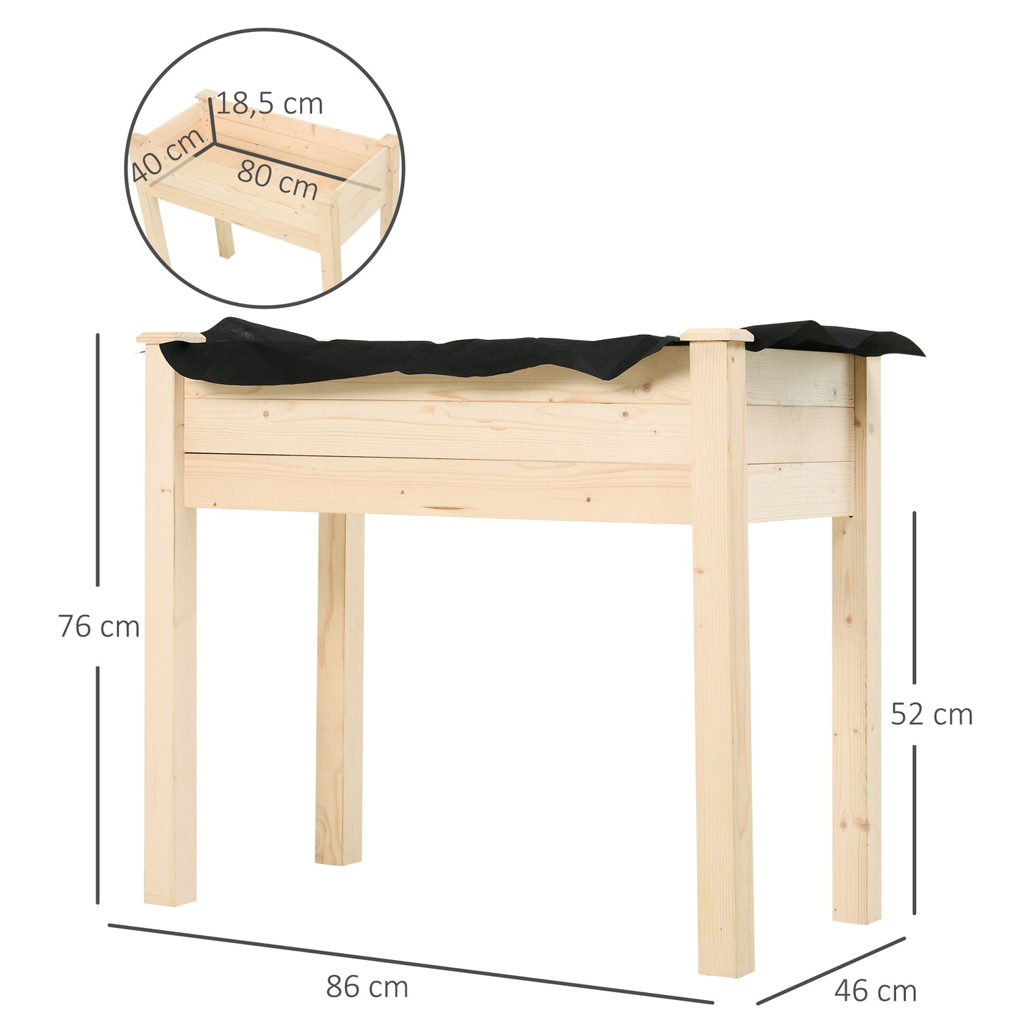 Outsunny Garden Wooden Plantersï¼Œ Rectangular Raised Bed,Flower Box, Fir Wood Indoor/Outdoor, Oak Tone, 86L x 46W x 76Hcm