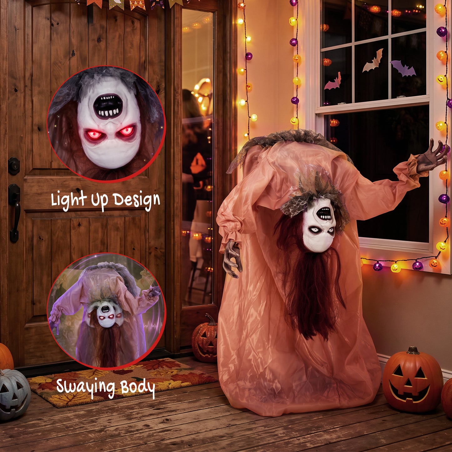 HOMCOM Animated Halloween Ghost, Halloween Animatronics with Creepy Screams, Glowing Eyes, Sound/Touch Activated