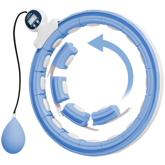 SPORTNOW Smart Weighted Hula Hoop, Massage Hula Ring w/ 16 Detachable Knots, 360Â° Auto-Rotating Ball, Digital Counter Light Blue